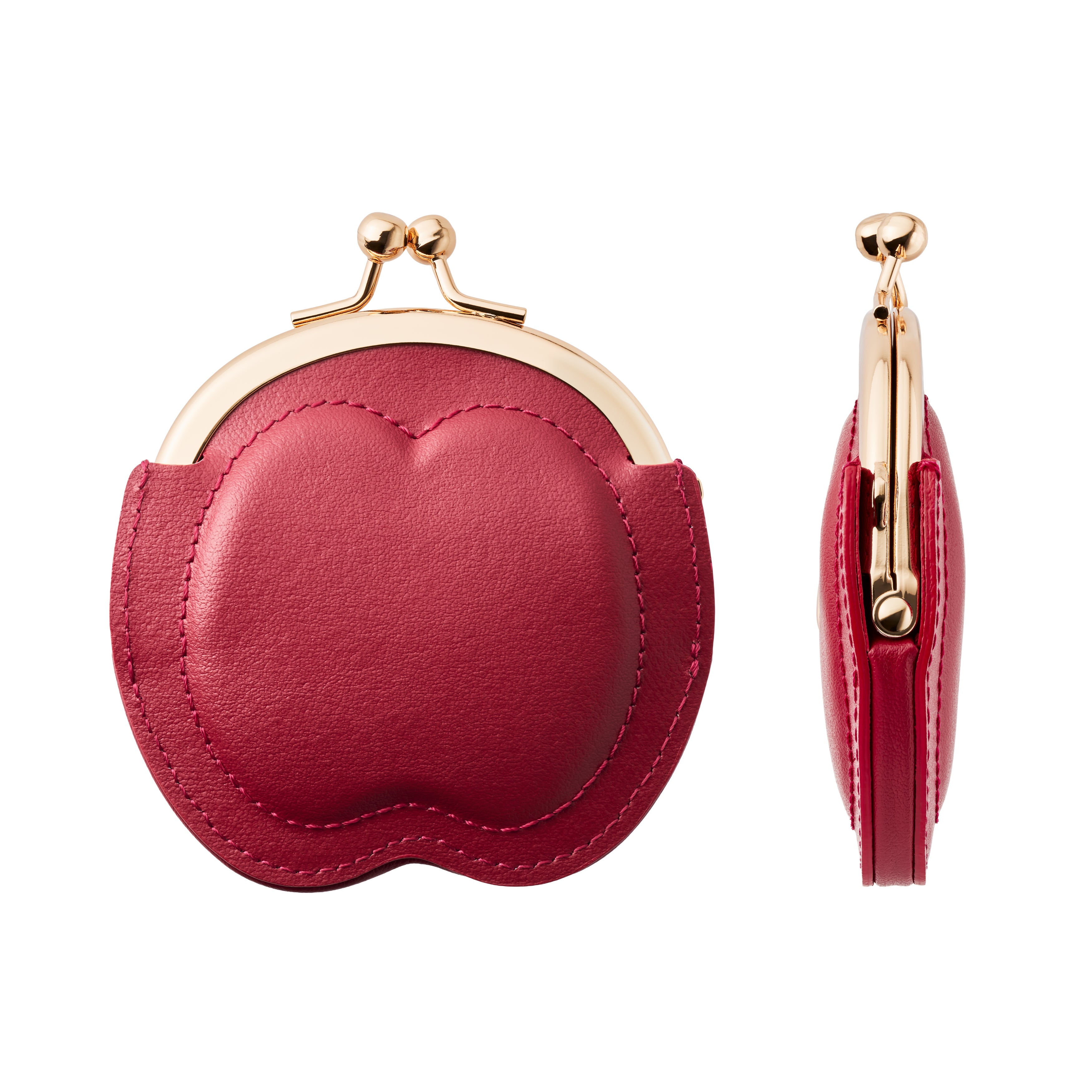 りんごがま口コインケース ワインレッド